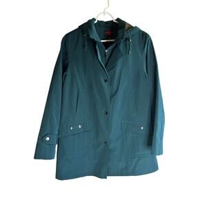 Gallery Womens Raincoat Teal Hooded Jacket Size Small AS IS w Flaw